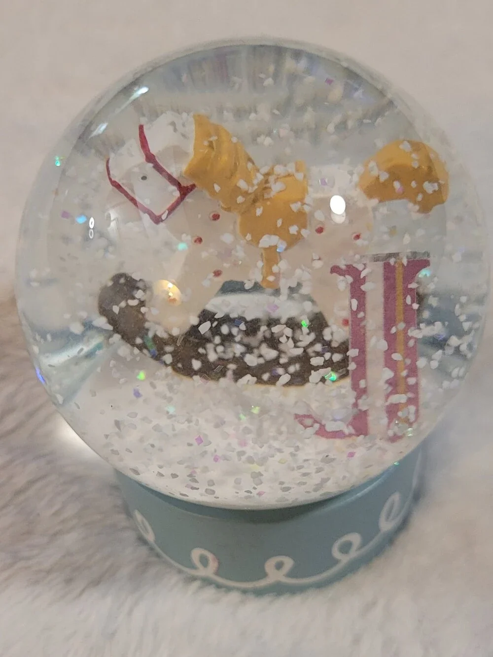 Mini Rocking Horse Snow Globe with Blue Wooden 2